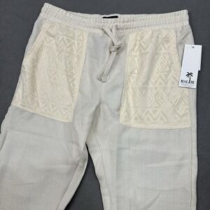 Malibu Beach Club Linen Look Crochet Pocket Pants Women's L‎ Beach Boho Resort